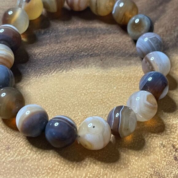 Botswana Agate beaded 10mm beads stretch bracelet striped natural handmade new e - Picture 3 of 8